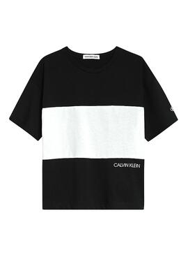 T-Shirt Calvin Klein Colorblock Nero per Bambina