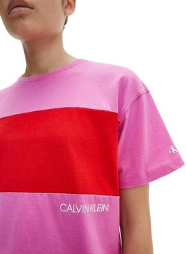 T-Shirt Calvin Klein Colorblock Rosa per Bambina