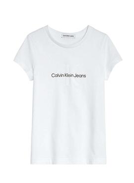 T-Shirt Calvin Klein Reflective Logo Bianco Bambina