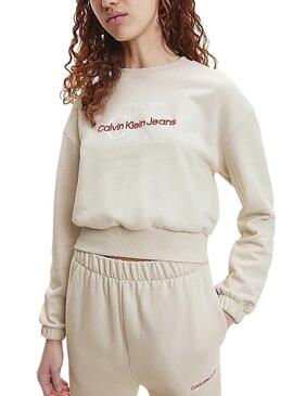 Felpa Calvin Klein Two Tone Logo Beige Donna