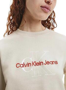 Felpa Calvin Klein Two Tone Logo Beige Donna