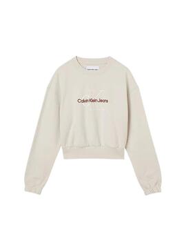 Felpa Calvin Klein Two Tone Logo Beige Donna