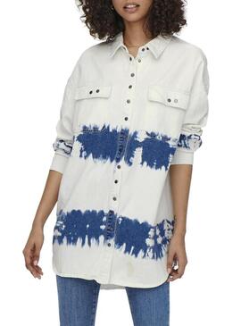 Camicia Denim Only Kasia Tie Dye Bianco Donna