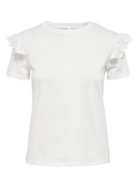 T-Shirt Only Maja Volants Bianco per Donna