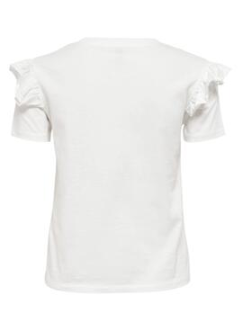 T-Shirt Only Maja Volants Bianco per Donna