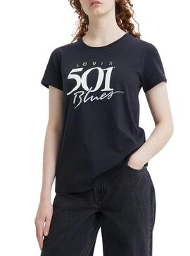 T-Shirt Levis The Perfect 501 Nero per Donna