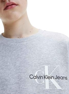 Felpa Calvin Klein Logo Grigio per Bambino