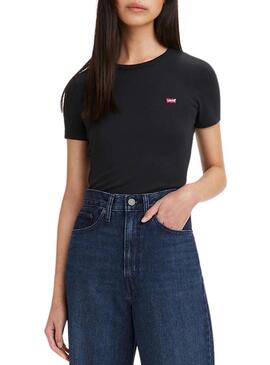 T-Shirt Levis Rib Baby Nero per Mujer