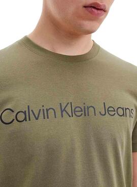 T-Shirt Calvin Klein Logo Verde per Uomo