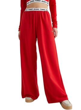 Pantaloni Tommy Jeans Logo Rosso per Donna