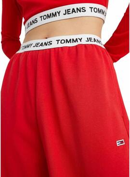 Pantaloni Tommy Jeans Logo Rosso per Donna
