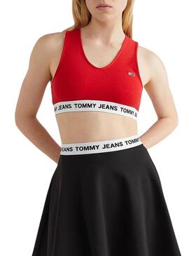 Top Tommy Jeans Super Crop Rosso per Donna