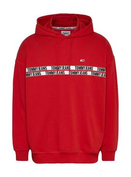 Felpa Tommy Jeans Tape Rosso per Uomo