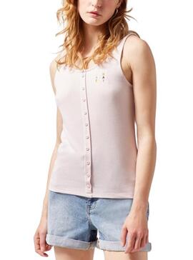 T-Shirt Naf Naf Senza Maniche A Coste  Rosa per Donna