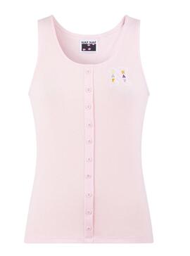 T-Shirt Naf Naf Senza Maniche A Coste  Rosa per Donna