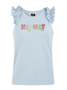T-Shirt Naf Naf Sent Ruffles Blu per Donna