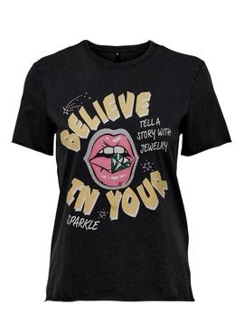 T-Shirt Only Lucy Believe Nero per Donna
