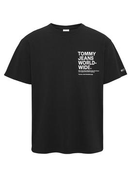 T-Shirt Tommy Jeans Worldwide Nero per Uomo