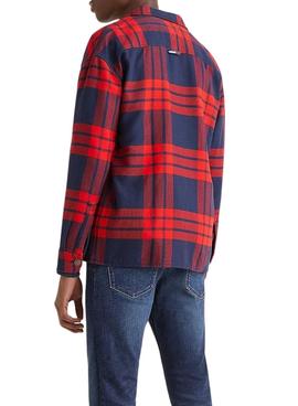 Overshirt Tommy Jeans Quadri Rosso Uomo