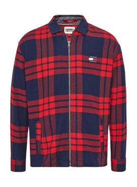 Overshirt Tommy Jeans Quadri Rosso Uomo