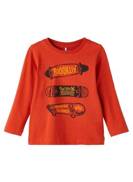 T-Shirt Name It Lafun Skate Rosso per Bambino