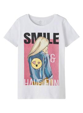 T-Shirt Name It Jase Happy Bianco per Bambina