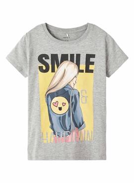 T-Shirt Name It Jase Happy Grigio per Bambina