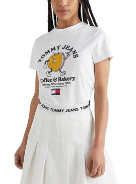 T-Shirt Tommy Jeans Baby Bagel Bianco per Donna