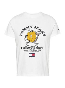 T-Shirt Tommy Jeans Baby Bagel Bianco per Donna