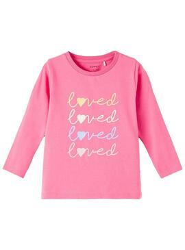 T-Shirt Name It Love Manica Lunga Rosa per Bambina