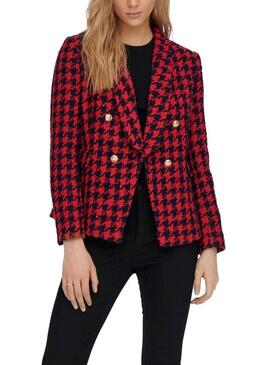 Blazer Only Kelly Boucle Quadri Rosso per Donna