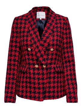 Blazer Only Kelly Boucle Quadri Rosso per Donna