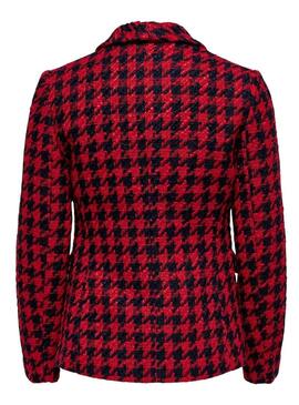 Blazer Only Kelly Boucle Quadri Rosso per Donna