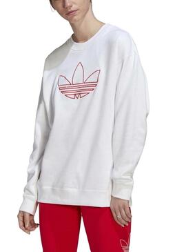 Felpa Adidas Bianco Logo Rosso per Donna