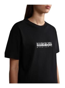 T-Shirt Napapijri S Box Nero per Donna