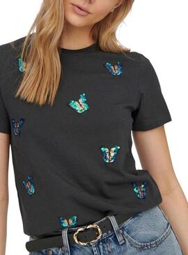 T-Shirt Only Kita Stampa Farfalle Nero Donna