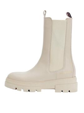 Stivaletto Tommy Hilfiger Chelsea Pelle Beige Donna