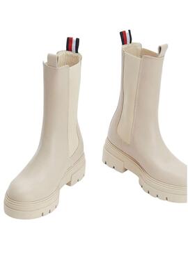 Stivaletto Tommy Hilfiger Chelsea Pelle Beige Donna