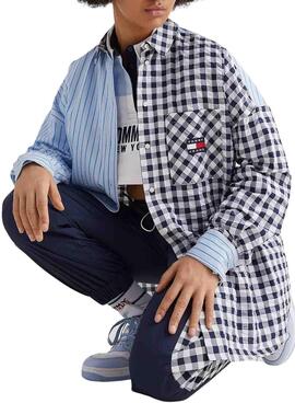 Camicia Tommy Jeans Gingahm Stripe Blu Donna