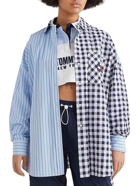 Camicia Tommy Jeans Gingahm Stripe Blu Donna