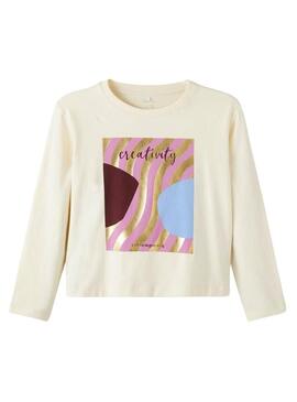 T-Shirt Name It Creativity Beige per Bambina