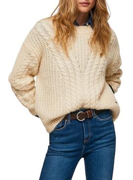 Pullover Pepe Jeans Trenzado Bey Beige per Donna