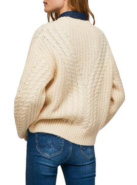 Pullover Pepe Jeans Trenzado Bey Beige per Donna