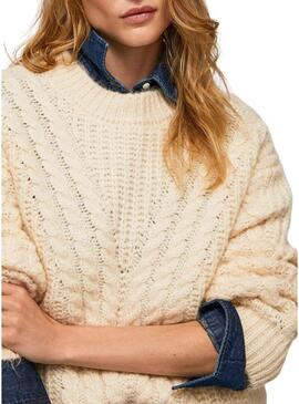 Pullover Pepe Jeans Trenzado Bey Beige per Donna