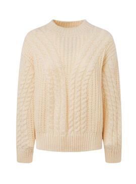 Pullover Pepe Jeans Trenzado Bey Beige per Donna