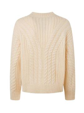 Pullover Pepe Jeans Trenzado Bey Beige per Donna