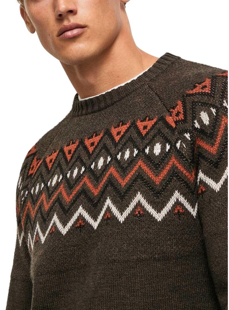 Pullover Pepe Jeans Malik Marron per Uomo