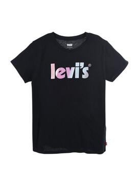 T-Shirt Levis Poster Logo Nero per Bambina