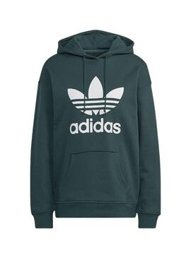 Felpa Adidas Trefoil Cappuccio Verde per Donna