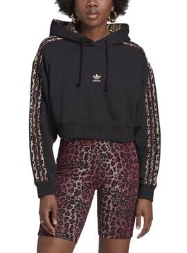 Felpa Adidas Animal Print Crop Nero per Donna